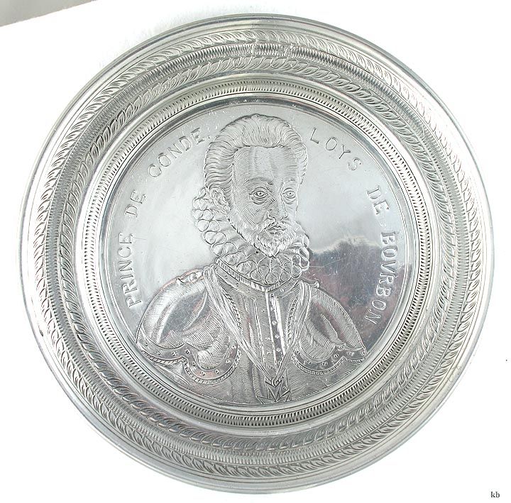 FINE ANTIQUE HAND ENGRAVED BOURBON PEWTER PLATE  