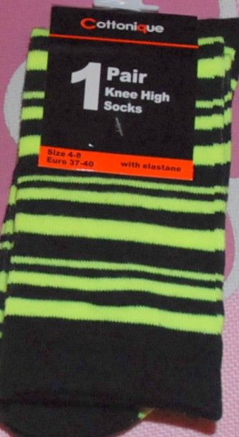 Ladies knee high stripey socks in 3 bright neon colour options BNWT 