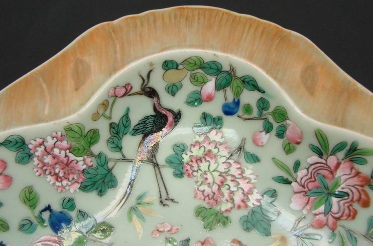 19th C . Chinese Famille Rose Floral Birds Shrimp Dish  