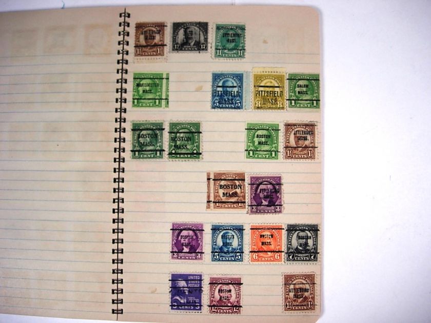 US, 100s of OLD Precancel Stamps hinged on notebook pages 