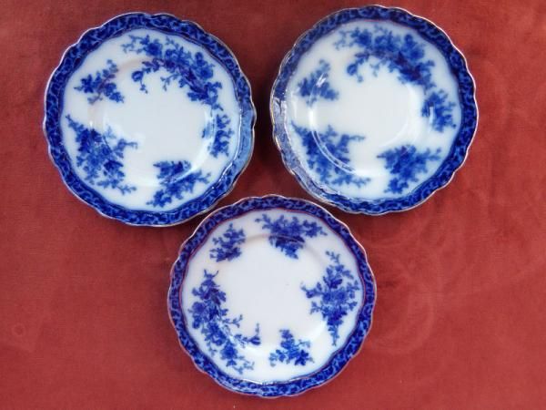 Three TOURAINE Stanley Pottery Flow Blue Plates 8 &5/8  