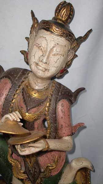 BEAUTIFUL WOODEN KHMER TEMPLE DANCING FIGURE & STAND  