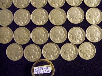 nice short roll of thirty five 35 1936 p buffalo head nickels nice 