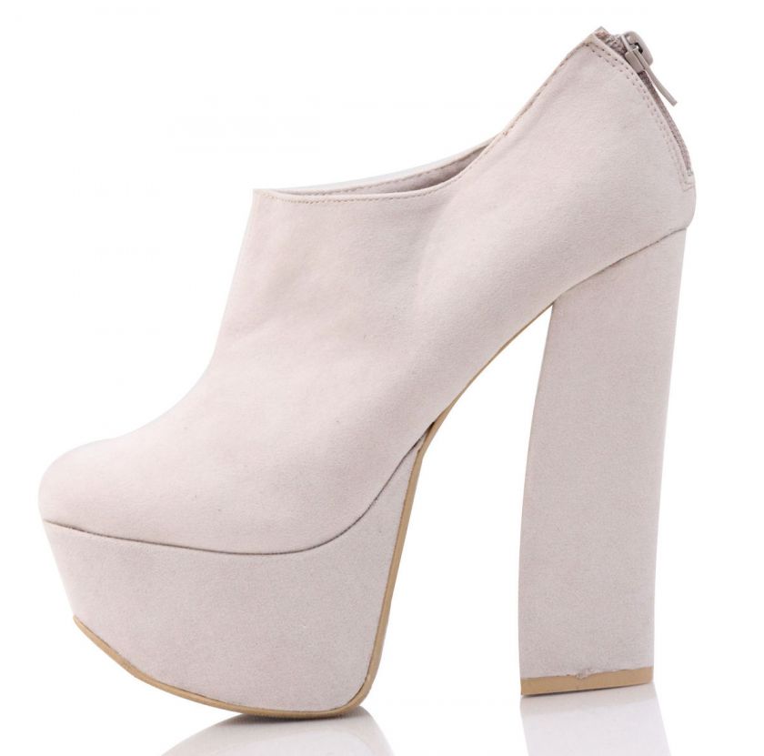 European Retro Beige Suede Platform High heel Pump Booties  