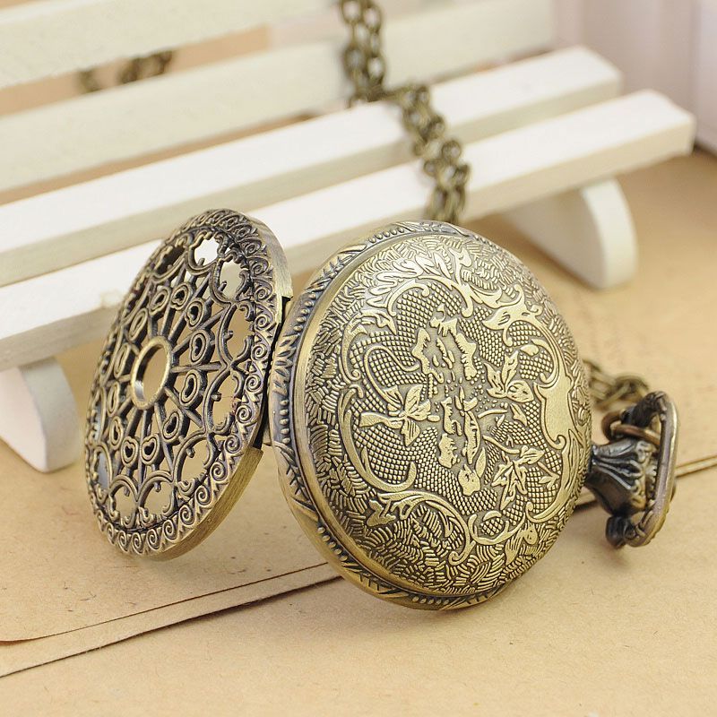 Unique Bronze Spider Web Quartz Mens Quartz Pocket Watch Free Necklace 