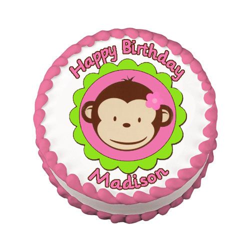 MOD MONKEY PINK Edible Cake Image Party Decoration  