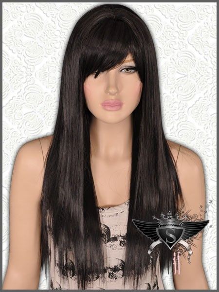 GW309 Long Temperament Smooth Black Straight Full Wig  