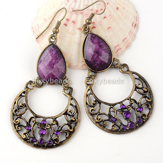 New *8 Style Purple Resin Bohemian Boho Crystal Bronze Dangle 