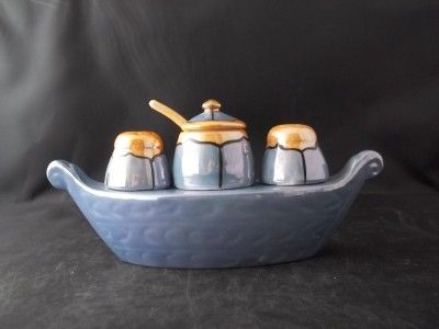 Vintage Takito Lustreware Japan Condiment Boat Salt Pepper Mustard 