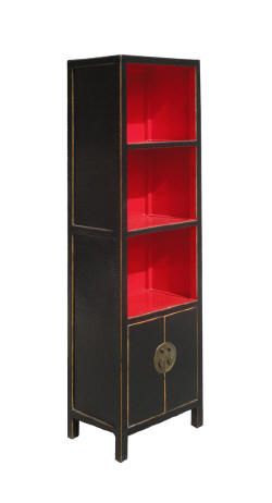 Moon Face Bookcase Black Silk Lacquer Red Shelves Display Cabinet 