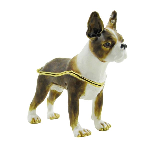 Boston Terrier Crystals Jewelry Trinket Box Bejeweled  