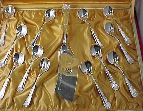 Tiffany WAVE EDGE Sterling Silver BOXD ICE CREAM SET,NM  