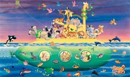 New XL NOAHS ARK SUBMARINE WALLPAPER MURAL Nursery Decor Animals 