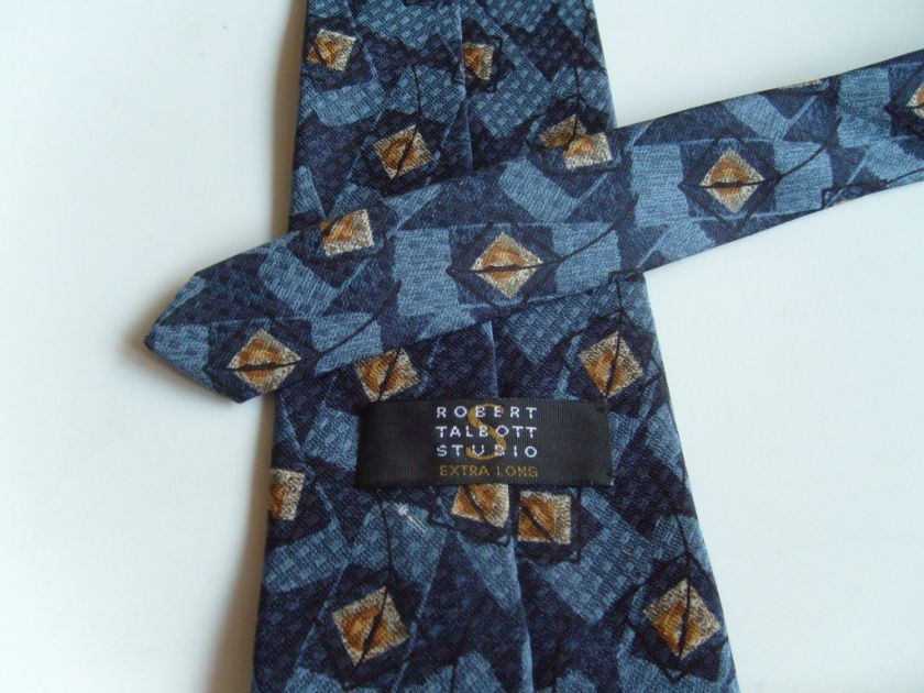 ROBERT TALBOTT STUDIO XL Extra Long 64 Geometric Silk Tie Navy Blue 