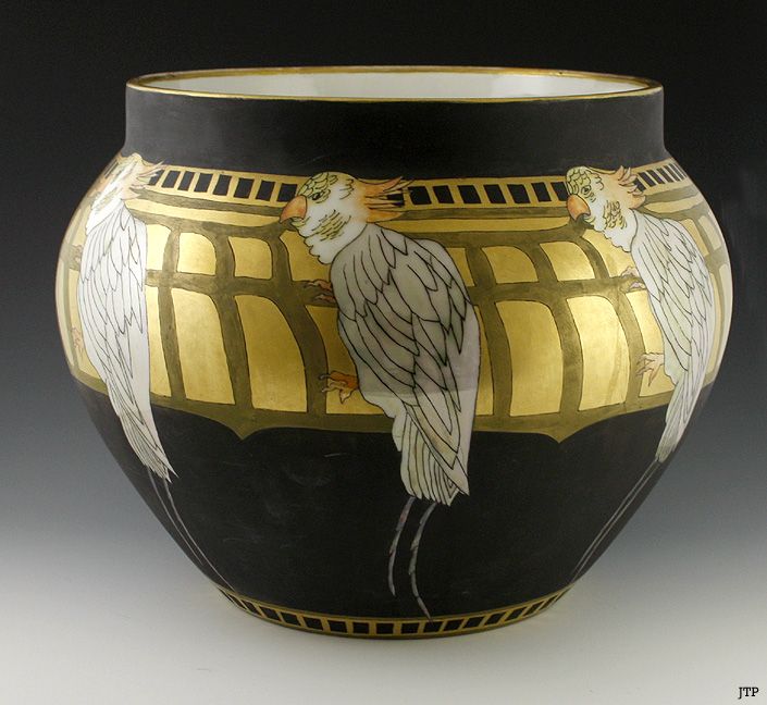 TRESSEMANN & VOGT LIMOGES PORCELAIN COCKATOO JARDNIERE  