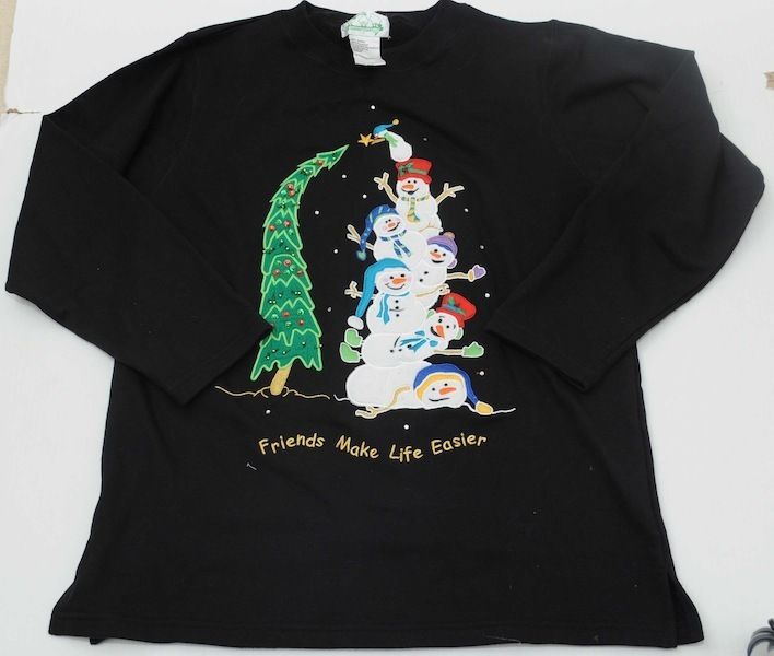   Factory Holiday Christmas Snowmen Black Sweatshirt Medium M  