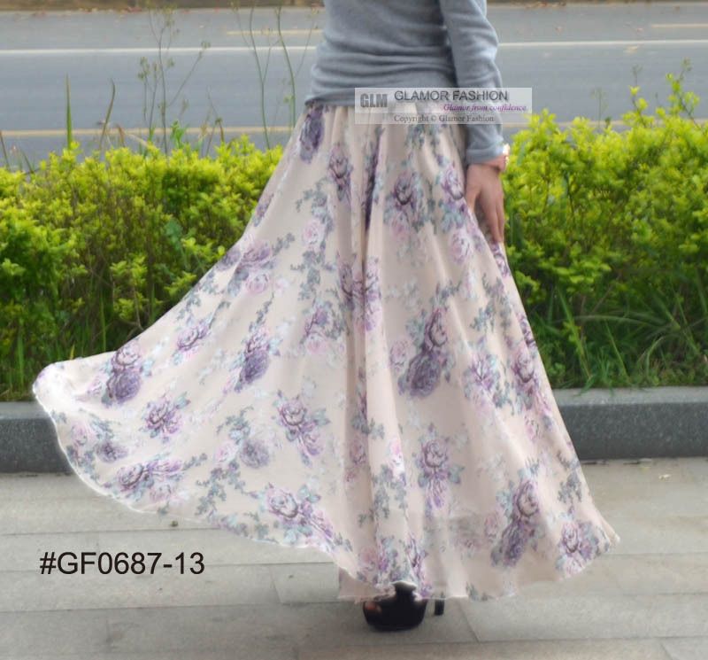 Full Circle Floral Chiffon Skirt Long Skirt S~3XL #0687  