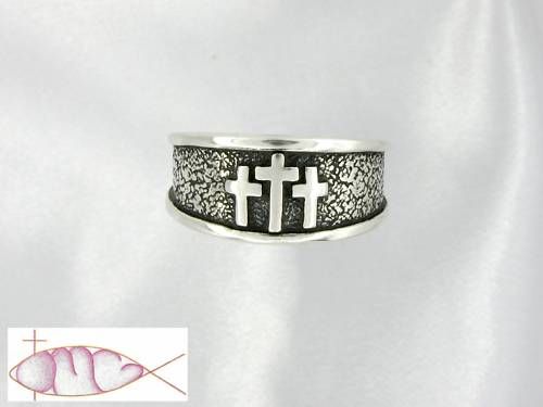 Mens Heavy Sterling Silver Triple Cross Ring Size 10  