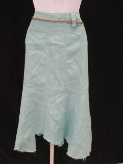 KLD SIGNATURE Blue Linen Straight Belted Skirt Sz M  