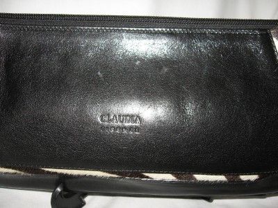 CLAUDIA FIRENZE BLACK LEATHER ANIMAL FUR CLUTCH BAG  