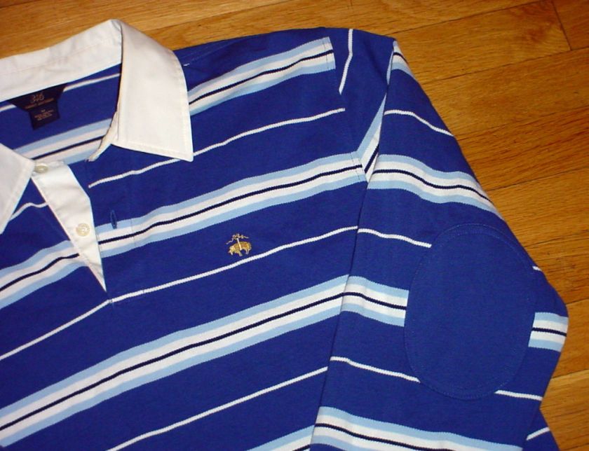   BROTHERS RUGBY SHIRT BLUE STRIPED LOGO ELBOW PATCHES MENS M SHARP