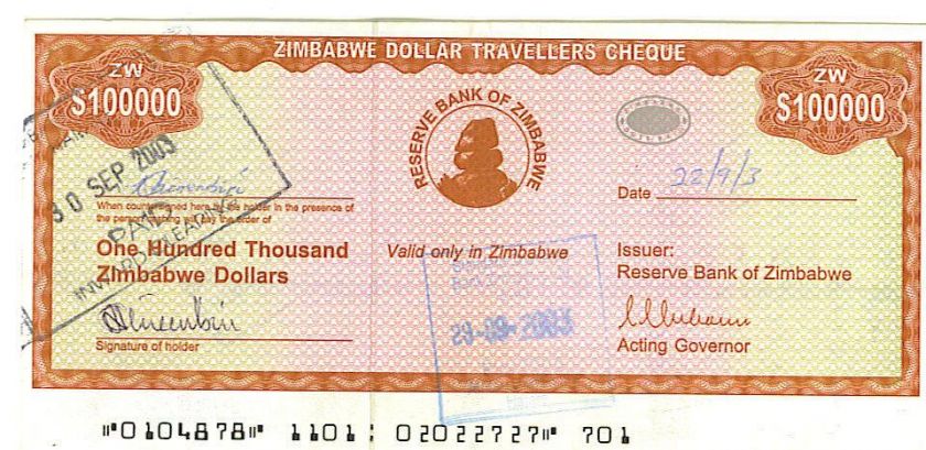 ZIMBABWE 6 PC COMPLETE NO MICR TRAVELERS CHEQUE SET, $1 100K  