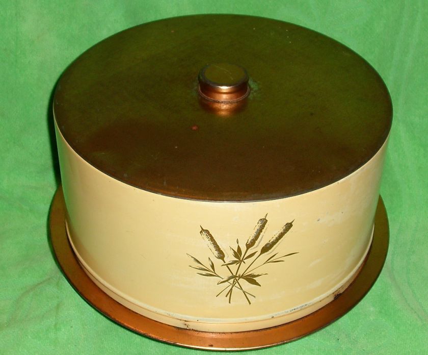   Tin Cake Cover & Tray Decoware Copper Clad Wheat Retro Kitchen  