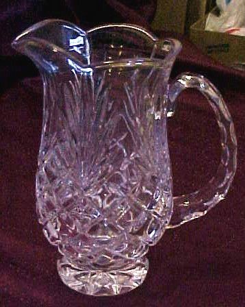 Pressed Glass Crystal FOOTED PITCHER Criss Cross & Fans  