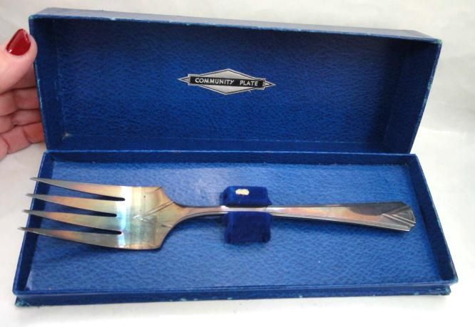 1929 vintage DEAUVILLE SILVERPLATE FLATWARE w/BOX ~SERVING FORK 