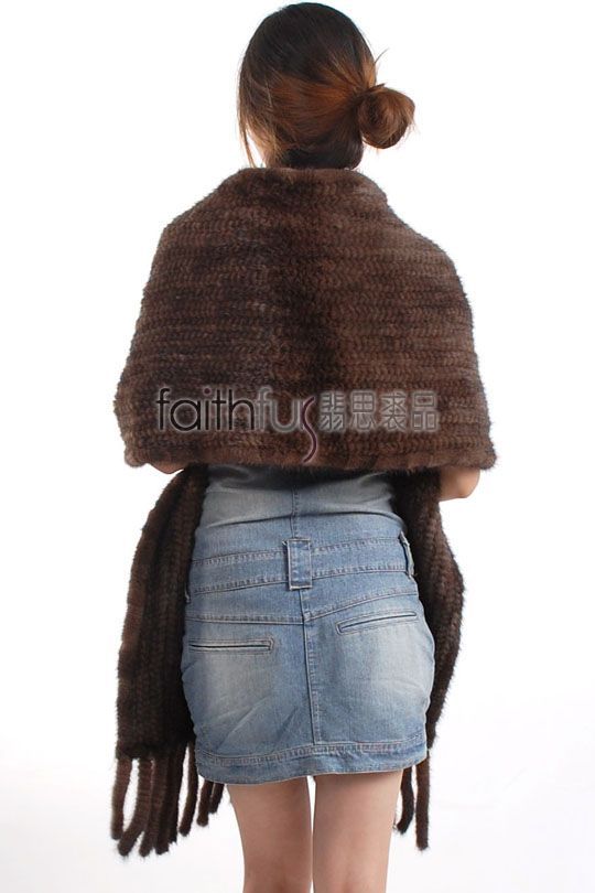 Mink Fur Knitted Cape/Wrap/Shawl/Stole Balck/Dark Brown  