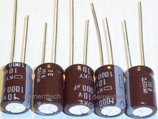 5x Nippon KY 1000uF 10v Low ESR capacitors 105C 10mm  