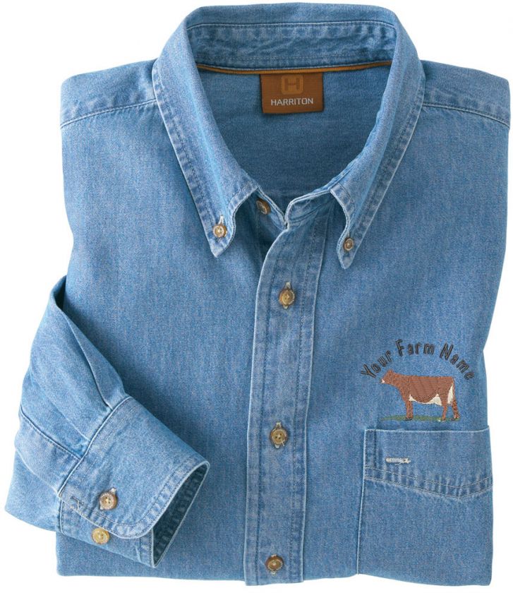 Jersey Dairy Cow Custom Farm 4 H Club Name Embroidery Denim Shirt SM L 