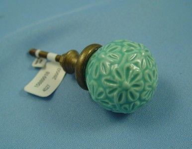 ANTHROPOLOGIE CABINET, DRESSER KNOBS, AQUA FLOWER DESIGN, BRASS 