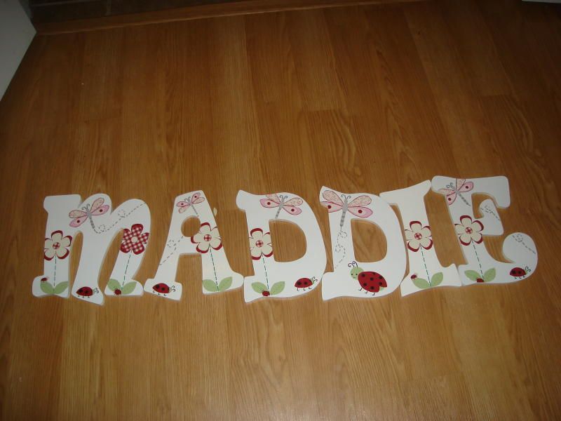 NEW CUSTOM NURSERY WOODEN WALL LETTERS W/ LADYBUG GGBT  