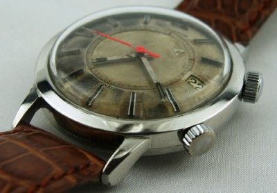 Jaeger LeCoultre Vintage Stainless Steel Memovox Alarm Mens Watch 