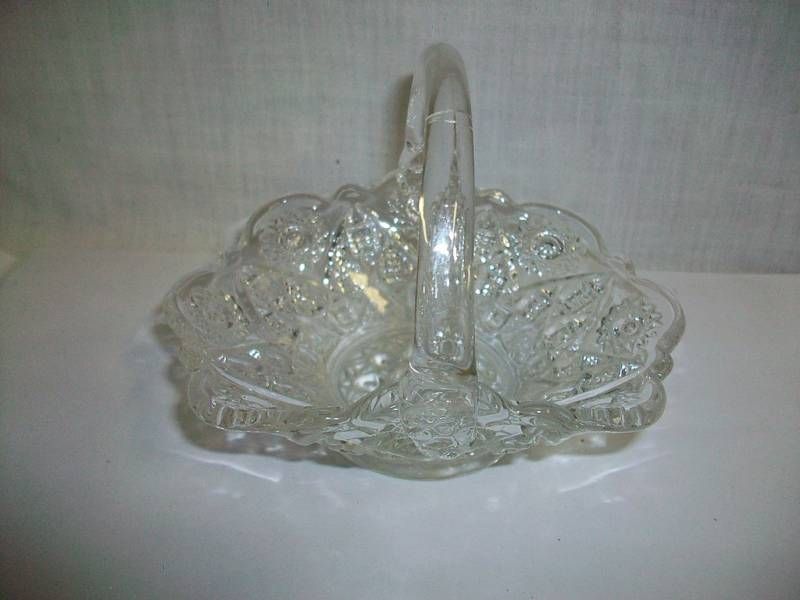 Clear Molded ? Glass Basket Figurine Knick Knack  