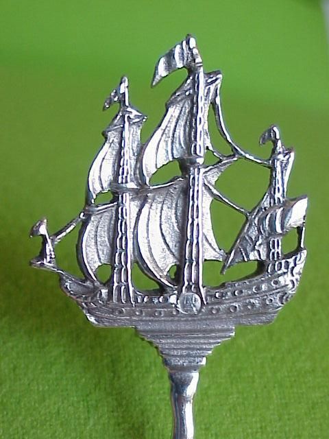 Antique German 800 Silver VIKING SHIP Sifter Spoon  