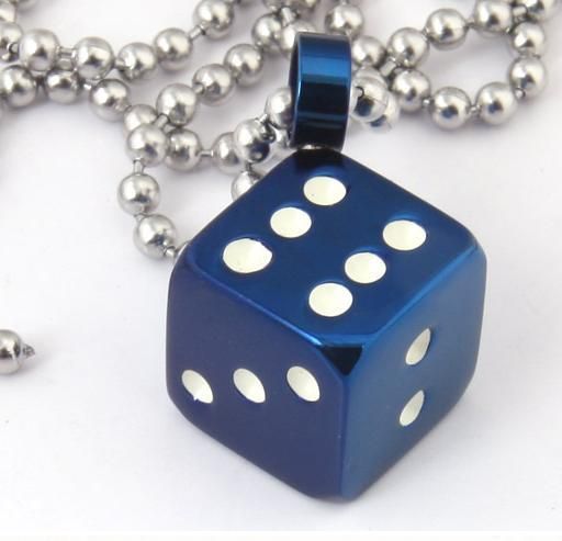   STEEL BLUE DICE NECKLACE CHAIN CHARM USA SELLER WOW BC 3002  