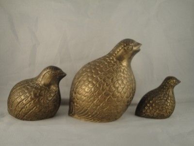 VINTAGE SET LOT 3 SOLID BRASS GROUSE BIRD ANIMAL REGENCY DECOR 