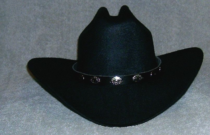 BLACK FELT COWBOY CATTLEMAN HAT  Leather Band & Conchos  New  Size 7 1 