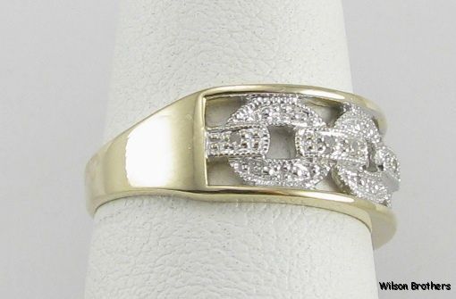 DIAMOND Chain Link Ladies RING 14k White & Yellow Gold  