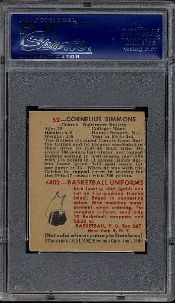 1948 Bowman BK 52 Connie Simmons o/c PSA 6 EX/MT  