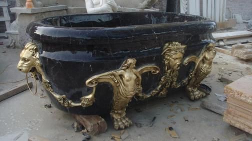 Hand Carved Marble Bath Tub Bronze Claw Feet  