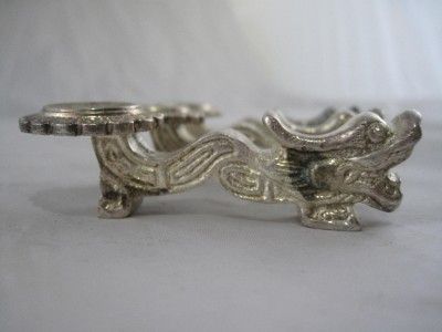 Vintage Silver Plated Dragon Chop Stick Holder Set with Tea Bowl Rest 