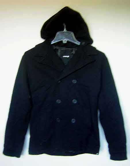 Hurley 3 Button Double Breasted Removable Hood Hoody Black Peacoat 