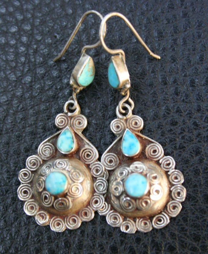 SILVER TURQUOISE STONE ETHNIC KUCHI BELLY DANCE EARING1  