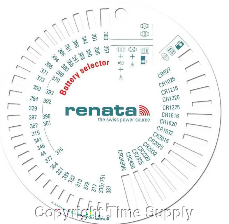 RENATA BATTERY SIZE SELECTOR / SIZE CHART FOR 1.5 & 3V  