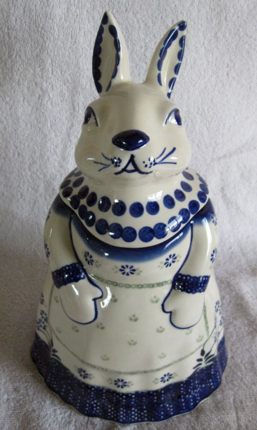 Polish Pottery 11 H Bunny Rabbit Cookie Jar DP16 Unikat Forget Me 