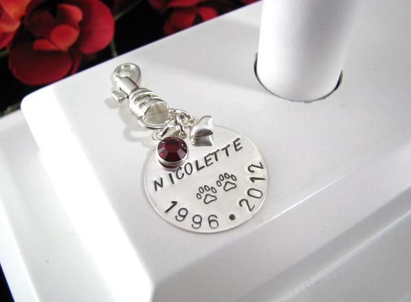   Stamped STERLING SILVER Personalized Dog Cat Pet Name Tag Swarovski