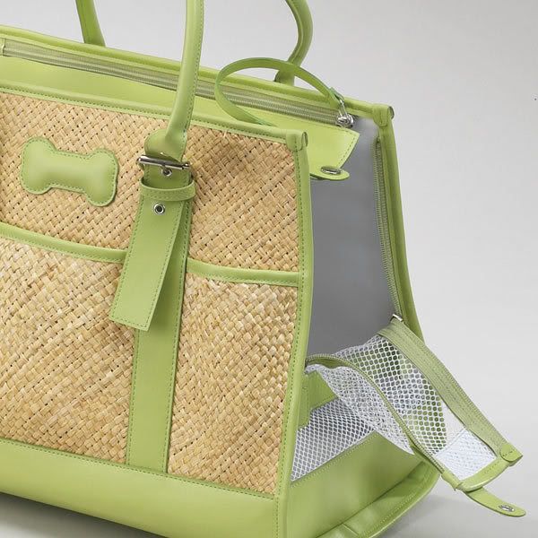 SMALL South Beach Straw Pet Carrier up to 15 lbs Green  